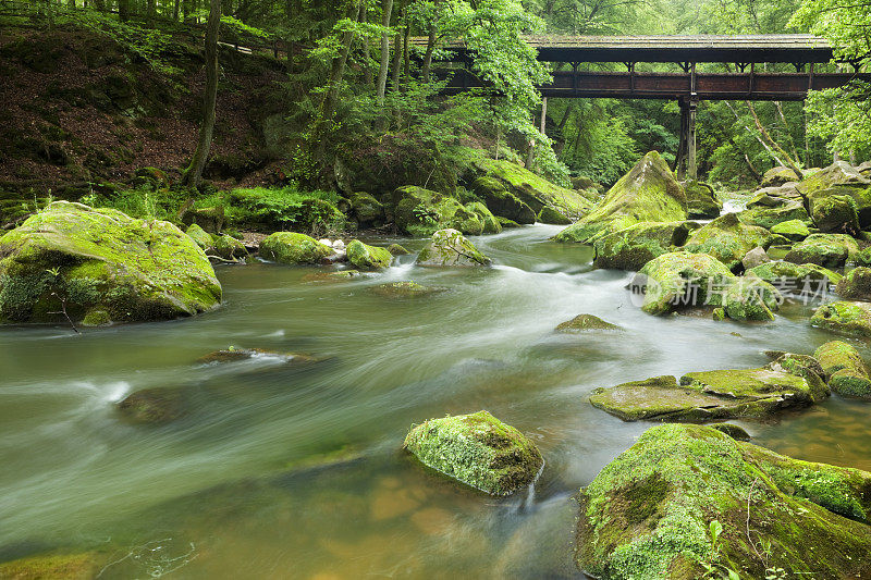 森林河上的有顶桥，Irreler Wasserf?lle，德国